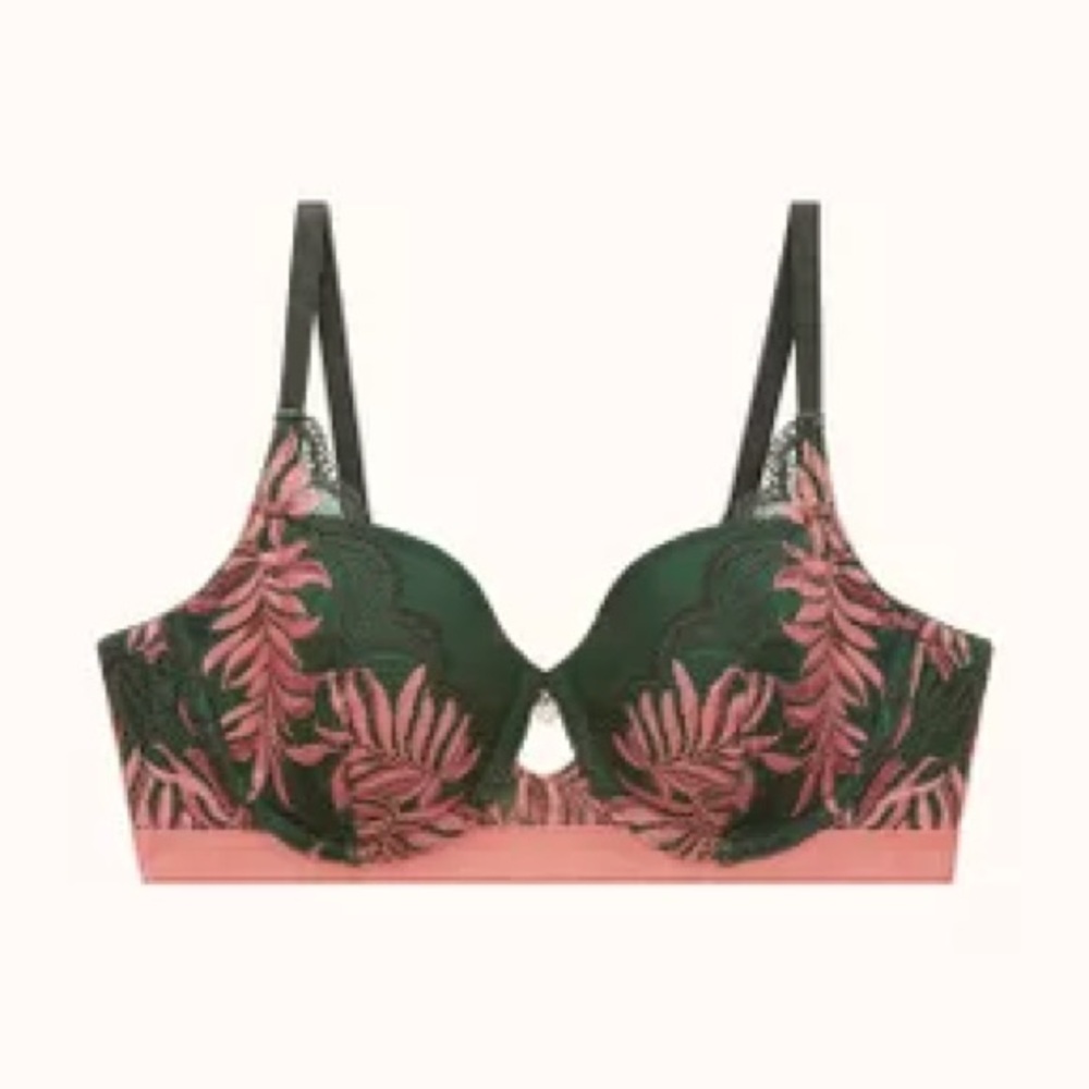 THIRDLOVE 32F Palm Lace Demi Bra Rainforest Coral Lace Rare